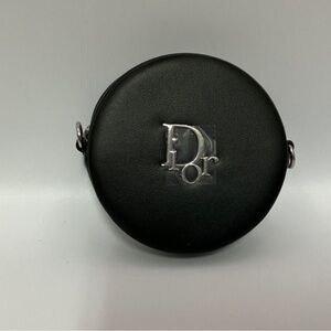 Dior Beauty Round Black Cross Body Coin Purse Bag Silver Logo Brand New